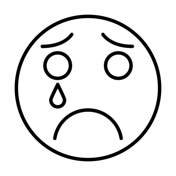 Sad Weeping Smiley Face Vector Line Icon Desig — Stock Vector