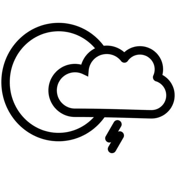 Cloudy Thunder Night Vector Line Icon Desig — 스톡 벡터