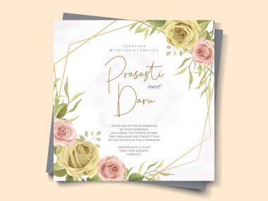 Güzel gül süslemeli düğün kartı tasarımı