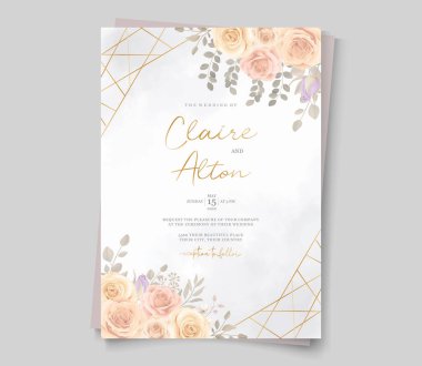 Zarif düğün davetiyesi şablonu yumuşak renkli çiçek açan