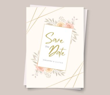 Zarif düğün davetiyesi şablonu yumuşak renkli çiçek açan