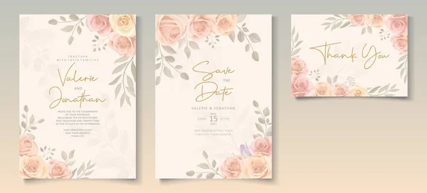Elegante Hochzeitseinladungsvorlage Mit Weicher Farbe Blühenden Rosen Blume — Stockvektor
