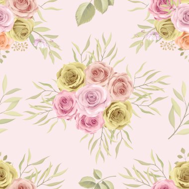 El çizimi çiçek desenli kusursuz desen tasarımı