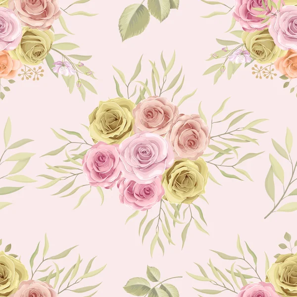 Handgezeichnete Blühende Rose Blume Nahtloses Muster Design — Stockvektor