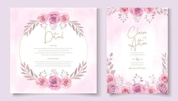 Ręcznie Rysowane Kwitnący Kwiat Różany Projekt Karty Ślubnej — Wektor stockowy