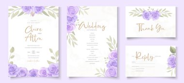 Elle çizilmiş çiçek desenli zarif düğün kartı şablonu.