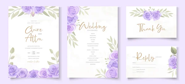 Set Elegant Wedding Card Template Hand Drawn Floral Decoration — Stock Vector