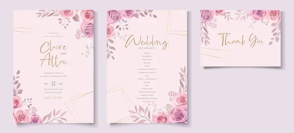 Conjunto Elegante Plantilla Tarjeta Boda Con Decoración Floral Dibujada Mano — Vector de stock