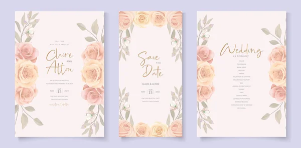 Conjunto Elegante Plantilla Tarjeta Boda Con Decoración Floral Dibujada Mano — Vector de stock