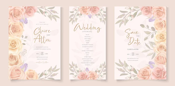 Conjunto Elegante Plantilla Tarjeta Boda Con Decoración Floral Dibujada Mano — Archivo Imágenes Vectoriales