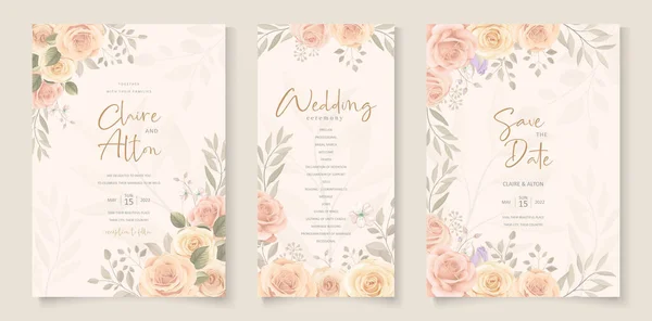 Set Elegante Modello Biglietto Sposa Con Decorazione Floreale Disegnata Mano — Vettoriale Stock