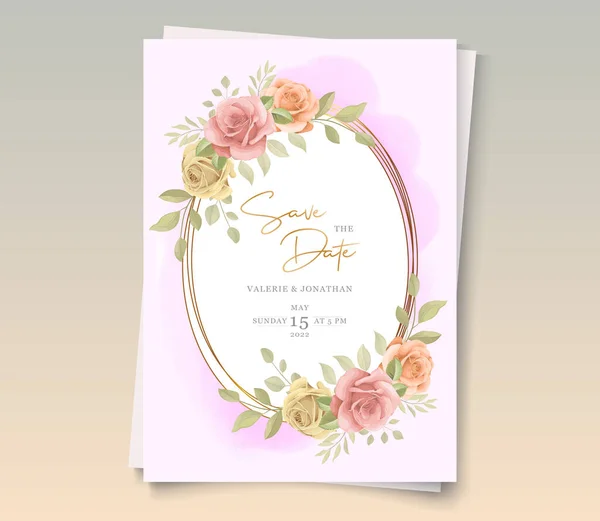 Χειροποίητο Λουλούδι Λουλούδι Λουλούδι Ανθοφορία Σχεδιασμό Πρότυπο Πρόσκληση Γάμου — Διανυσματικό Αρχείο