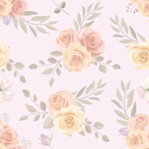Handgezeichnete Blühende Rose Blume Nahtloses Muster Design — Stockvektor