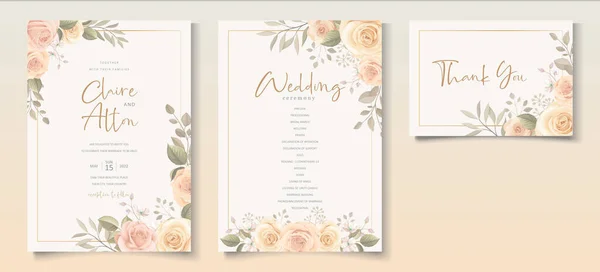 Hand Drawn Blooming Rose Flower Wedding Invitation Template Design — Stock Vector