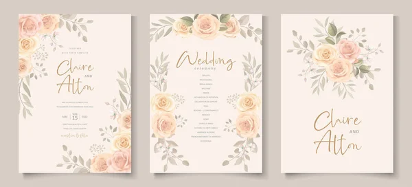 Set Hand Drawn Elegant Floral Wedding Card Template — Stock Vector