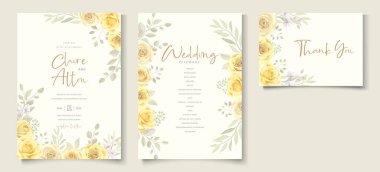 Güzel sarı çiçekli düğün davetiyesi tasarımı