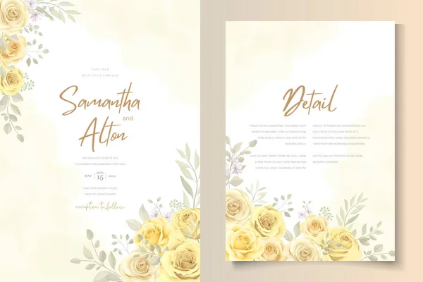 Vacker Gul Blommor Bröllop Inbjudan Kort Design — Stock vektor