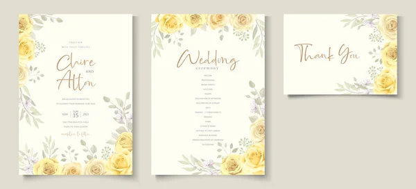 Beautiful Yellow Floral Wedding Invitation Card Design — Stock Vector