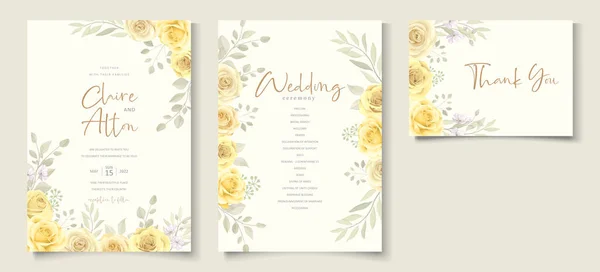 Beautiful Yellow Floral Wedding Invitation Card Design — Stock Vector