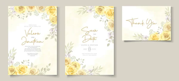 Belle Conception Carte Invitation Mariage Floral Jaune — Image vectorielle