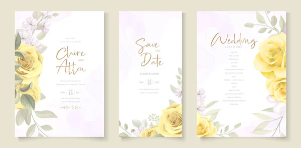 Plantilla Tarjeta Boda Con Dibujado Mano Adornos Florales Amarillos Tema — Vector de stock