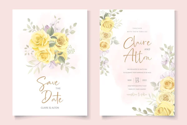 Modèle Carte Mariage Avec Motif Floral Jaune Dessiné Main — Image vectorielle