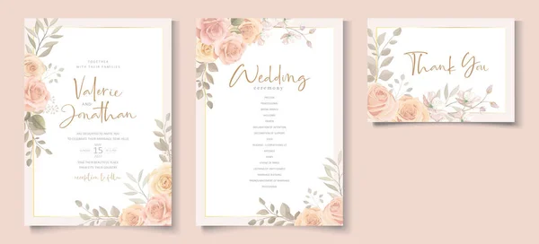 Elegante Hochzeitseinladungsvorlage Mit Pfirsichfarbe Florales Thema — Stockvektor