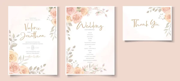 Elegante Hochzeitseinladungsvorlage Mit Pfirsichfarbe Florales Thema — Stockvektor