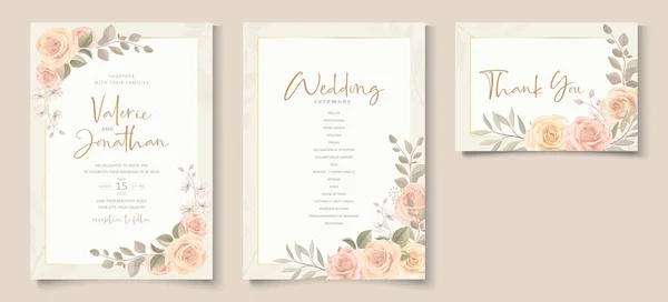 Elegant Wedding Invitation Template Peach Color Floral Theme — Stock Vector
