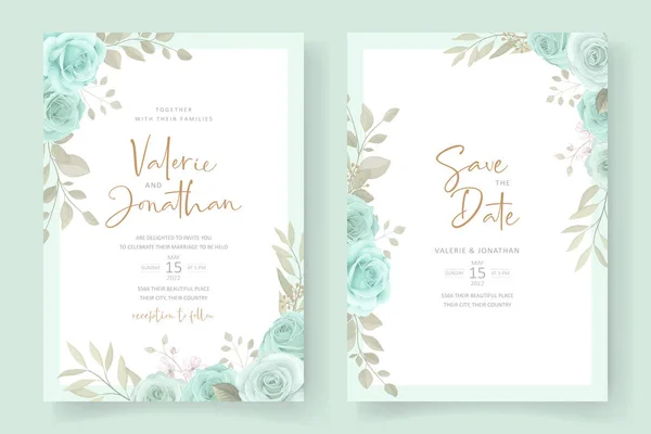 Modèle Élégant Invitation Mariage Avec Ornement Floral Couleur Turquoise — Image vectorielle
