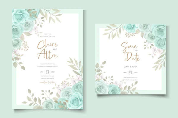 Κομψό Πρότυπο Πρόσκληση Γάμου Τυρκουάζ Χρώμα Floral Στολίδι — Διανυσματικό Αρχείο