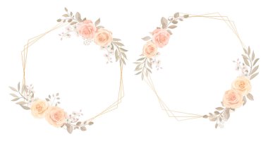 Gül ve okaliptüs yapraklı çiçek çerçevesi koleksiyonu