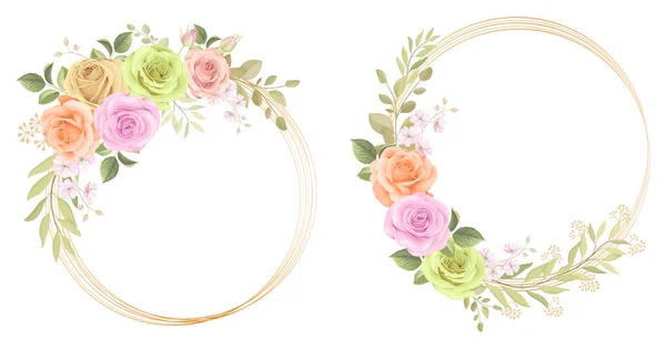 Floral Frame Kollektion Mit Rosen Und Eukalyptusblättern — Stockvektor