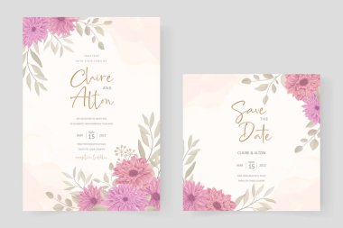 Elegant wedding invitation template with chrysanthemum flower design