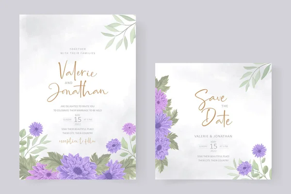 Conception Invitation Mariage Avec Fleur Chrysanthème Pourpre — Image vectorielle
