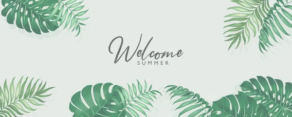 Minimalistisches Sommerbanner Design Mit Tropischen Blättern — Stockvektor