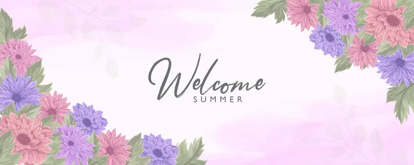 Banner Floral Minimalista Con Tema Verano — Archivo Imágenes Vectoriales