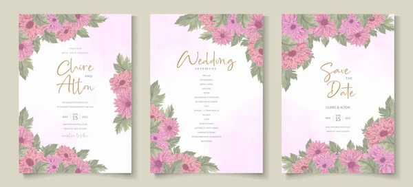 Diseño Invitación Boda Con Flor Crisantemo Rosa — Vector de stock