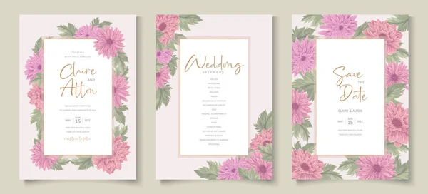 Wedding Invitation Design Pink Chrysanthemum Flower — Stock Vector