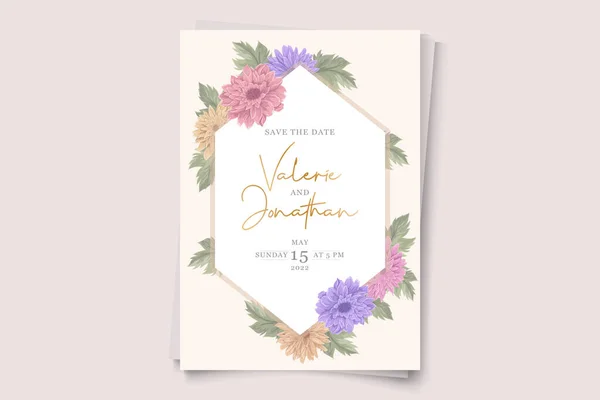 Conception Invitation Mariage Avec Ornement Coloré Fleur Chrysanthème — Image vectorielle