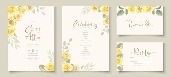 Elegante Hochzeitseinladungsvorlage Mit Gelbem Blumenmotiv — Stockvektor