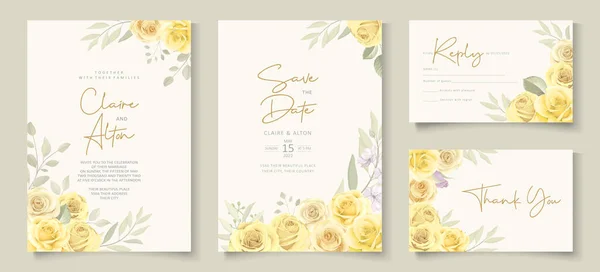 Elegant Wedding Invitation Template Yellow Floral Theme — Stock Vector