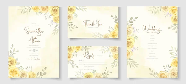 Приглашение Свадьбу Красивым Желтым Цветочным Дизайном — стоковый вектор