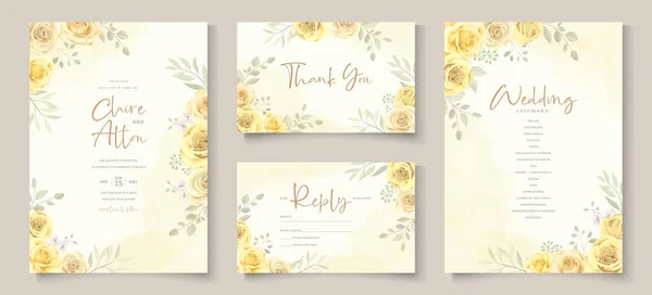 Wedding Invitation Card Beautiful Yellow Rose Flower Design — Stock Vector