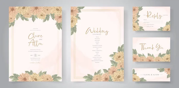 Diseño Invitación Boda Dibujado Mano Con Hermosa Flor Crisantemo — Vector de stock