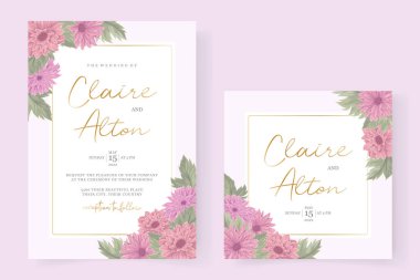 Renkli kasımpatı çiçekli düğün davetiyesi tasarımı