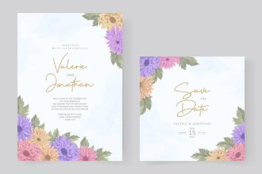 Renkli kasımpatı çiçekli düğün davetiyesi tasarımı