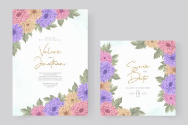 Renkli kasımpatı çiçekli düğün davetiyesi tasarımı