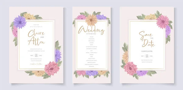 Hochzeitseinladung Design Mit Schönen Chrysanthemen Blumenschmuck — Stockvektor