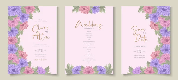 Wedding Invitation Design Beautiful Chrysanthemum Flower Ornament — Stock Vector